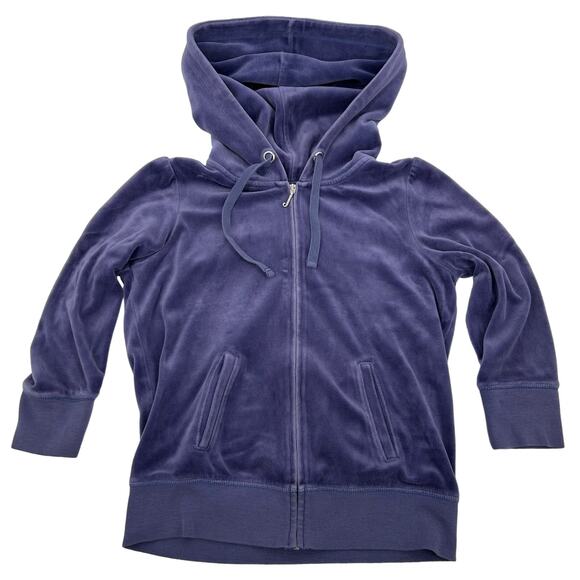 VTG y2k women's Juicy Couture velour track jacket hoodie sweatshirt w/ J Zipper - Picture 4 of 8